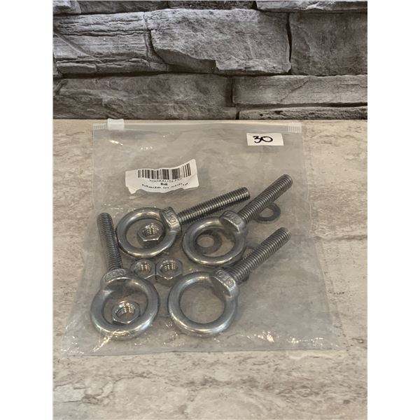 Threaded M10 Stainless Steel Eye Bolts - Includes Nuts & Bolts - 4 pack  Brand New