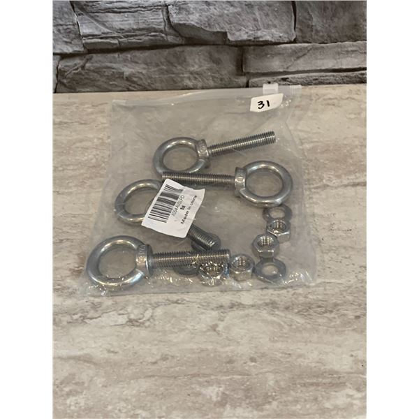 Threaded M10 Stainless Steel Eye Bolts - Includes Nuts & Bolts - 4 pack  Brand New