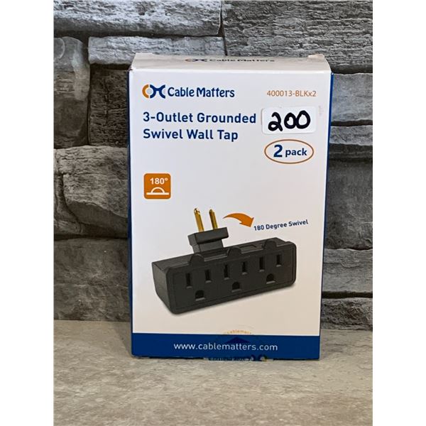 3-Outlet Grounded Swivel Wall Tap - 2 Pack - Product #:400013-BLKx2 - Brand New