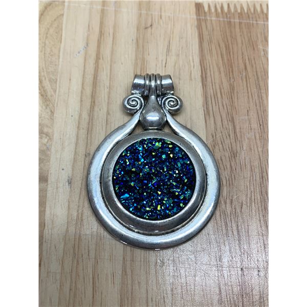 Blue Druzy Quartz Pendant - Metal Unknown