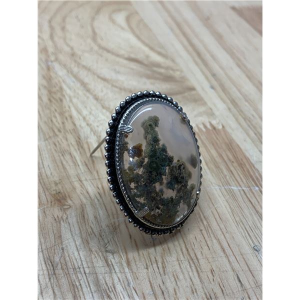Vintage Oval Moss Agate Brooch