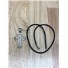 Image 2 : Large Mexico Sterling Cross With Leather Necklace - 12.1 grams sterling