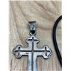 Image 3 : Large Mexico Sterling Cross With Leather Necklace - 12.1 grams sterling