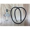 Image 6 : Large Mexico Sterling Cross With Leather Necklace - 12.1 grams sterling