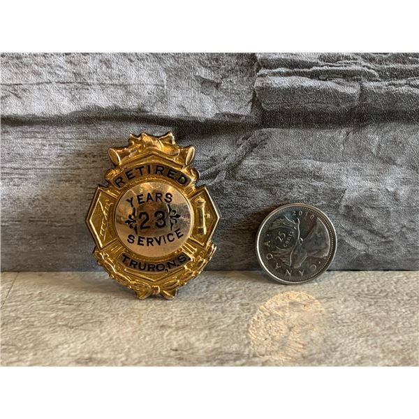 Retired Firefighter Badge Truro Nova Scotia - 23 Years of Service
