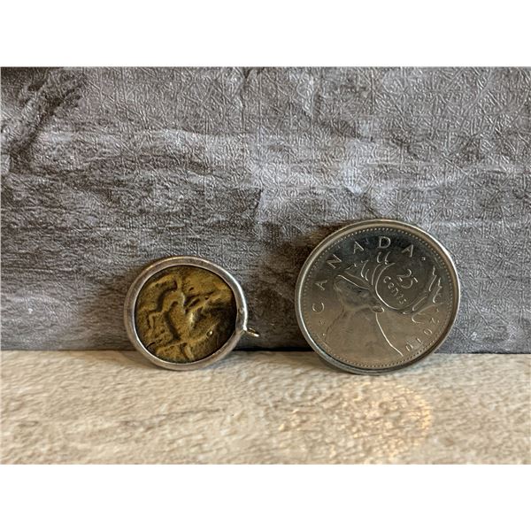 Two Tone Bronze & Silver Color Greek Coin Pendant