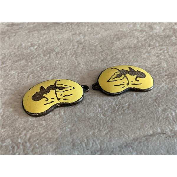 Lot of 2 Vintage Sterling Silver & Enamel Ear Rings 7 Grams