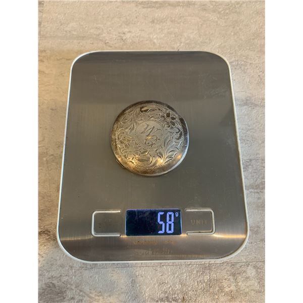 Vintage Sterling Silver Powder Compact Mirror - WG Engraving - Floral Design - 58 Grams