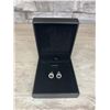 Image 1 : Men’s 9mm Black Onyx Stud Earrings with 5A CZ Halo & Silver Fleur-de-Lis - .925