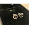Image 3 : Men’s 9mm Black Onyx Stud Earrings with 5A CZ Halo & Silver Fleur-de-Lis - .925