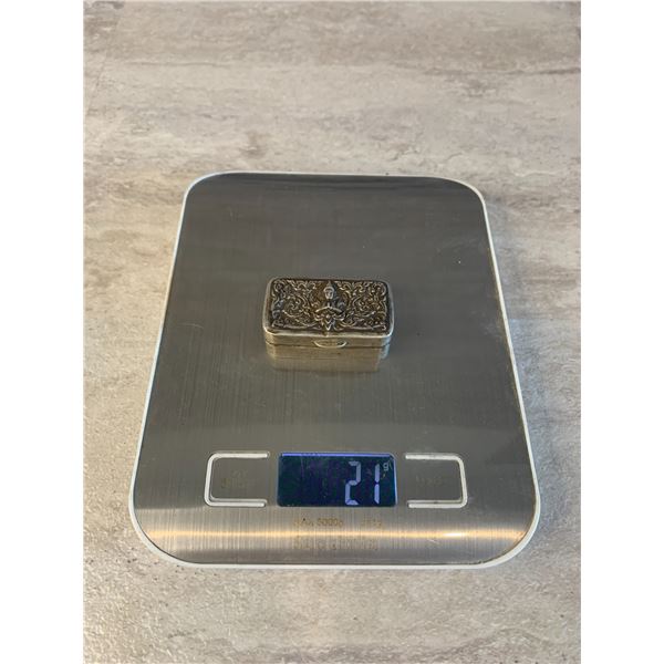 Vintage 1930's Sterling Silver Snuff Box - Floral & Buddha Design - 21g