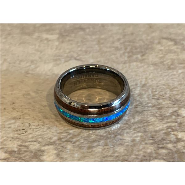 Blue Opal Inlayed Promise Ring - Size 5