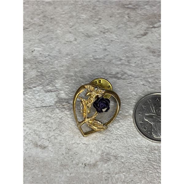 Cupid in Heart Pin Brooch With Dark Rose