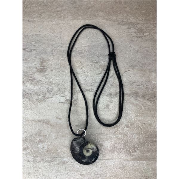 Goniatite Fossil Pendant - Rope Necklace