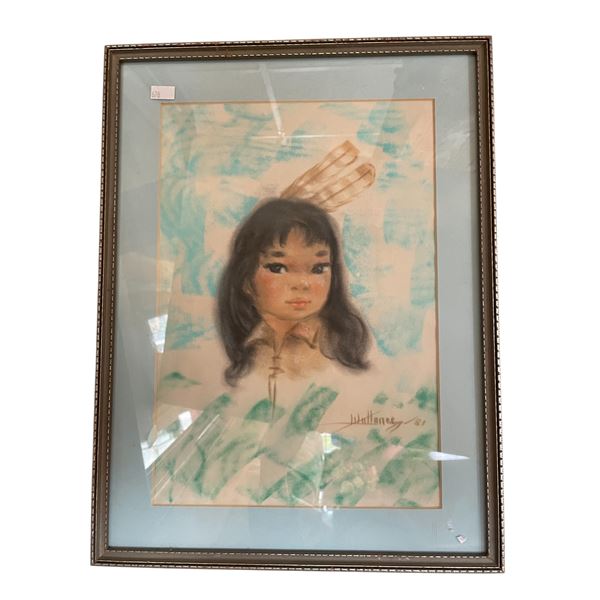 1981 Noel Wuttunee Signed Original Pastel Painting Of A Young First Nations Girl