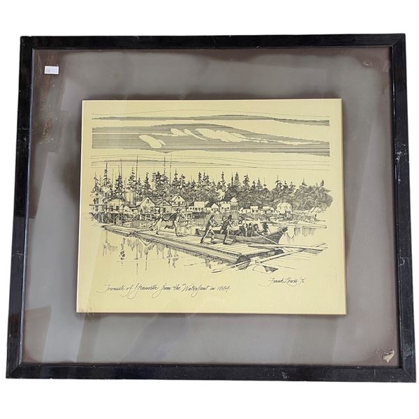1976 Frank Lewis "Townsite Of Granville From The Waterfront In 1884" Sketch Drawing