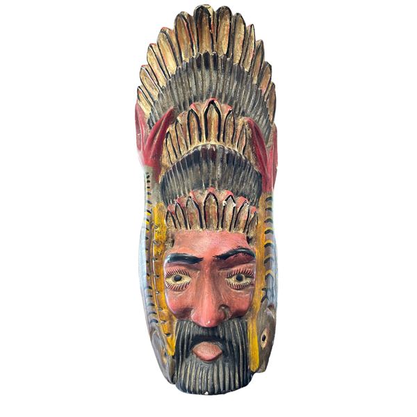 Vintage South Asian Hand Painted & Carved Mask