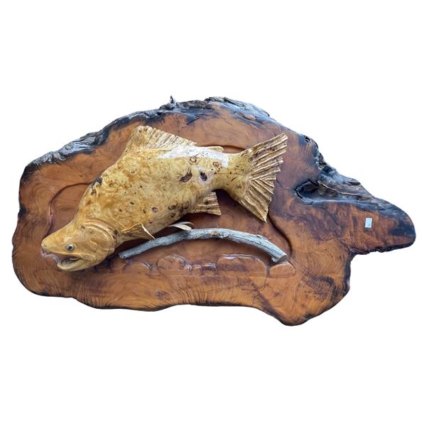 2003 John Durning B.C. Carved Burl Salmon Plaque