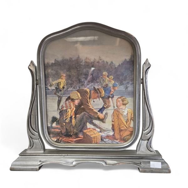 Vintage Swing Picture Frame With Deco Public Skating Scene