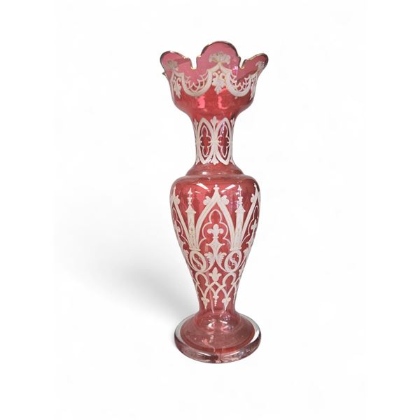 Vintage Hand Painted Cranberry Glass Vase