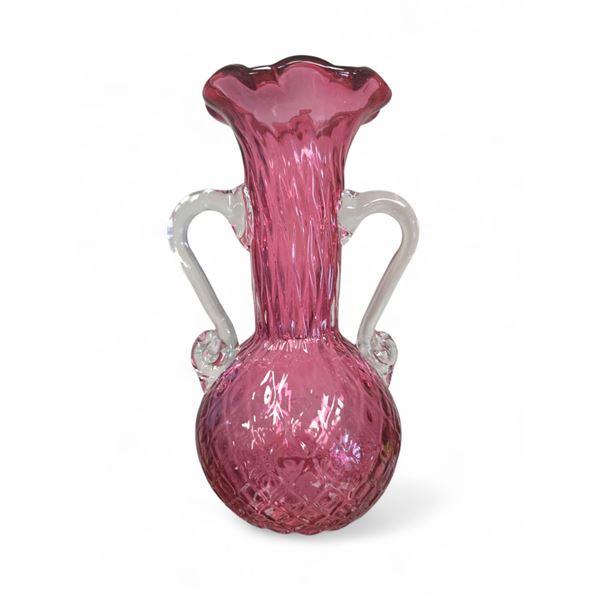 Vintage Cranberry Glass Double Handled Vase