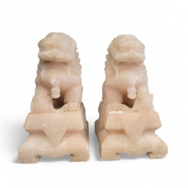 2x Vintage Soapstone Carved Foo Dogs