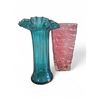 Image 1 : 2x Vases: Waterdale Pink Glass Textured & Blue Ruffle Top