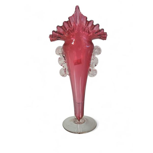 Victorian Cranberry Glass Frill Vase