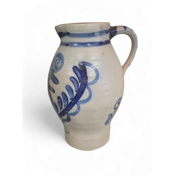 Antique Hand Painted Stoneware Pitcher Marked 3I