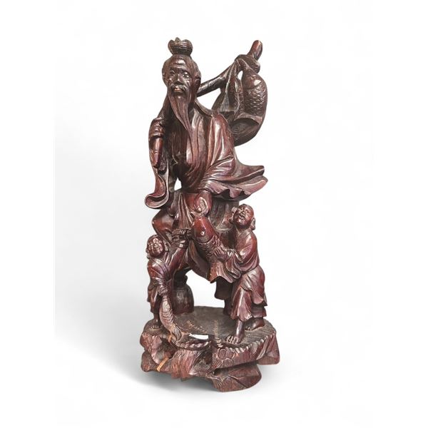 Chinese Rosewood Large Carved Figure Fisherman