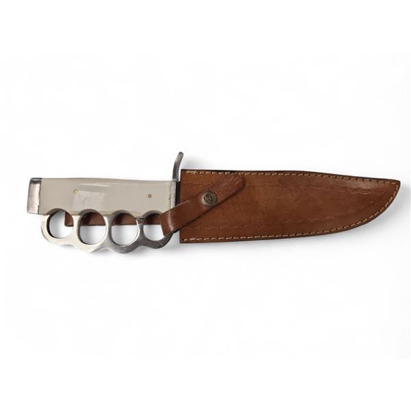 Large Finger Covering Knife With Leather Sheath
