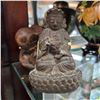 Image 3 : 3x Collectibles: Rosewood Weeping Buddha, Antique Brass Buddha, & Chinese Pewter Vase