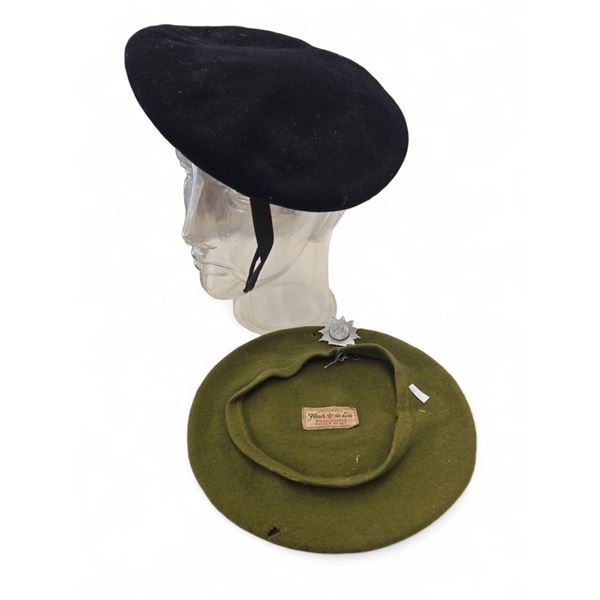 2x Vintage Beret Hats: Eulan & Fleur De Lis With Military Badge