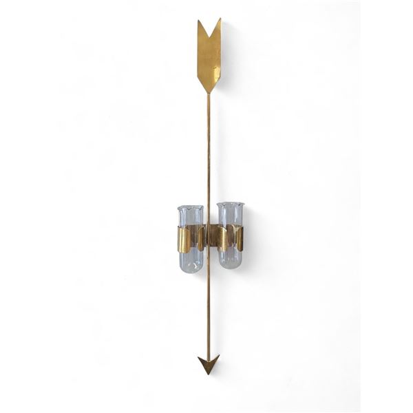 Vintage Brass Arrow Double Glass Tube Wall Hanger
