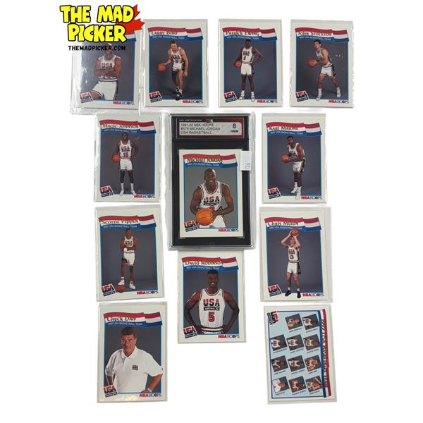 12x 1991 NBA Hoops Basketball Cards (1 KSA Graded Michael Jordan 8 NMM)