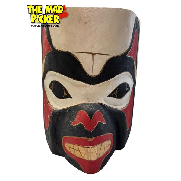 Vintage Stevie Charlie Signed First Nations Hand Carved & Painted Wolf Mask