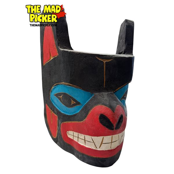 Vintage Stevie Charlie Signed First Nations Hand Carved & Painted Wolf Mask