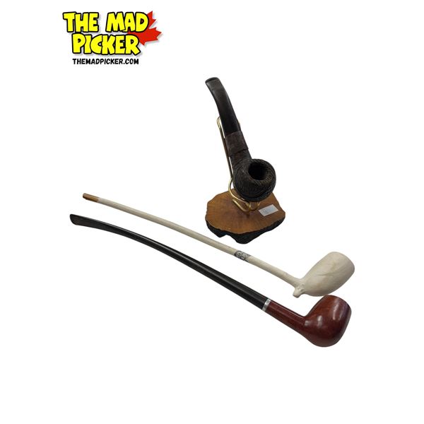 3x Vintage Pipes & Pipe Stand: Medico, Godewaagen's, & Other