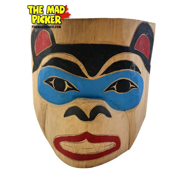 Vintage Stevie Charlie Signed First Nations Hand Carved & Painted Bear Mask
