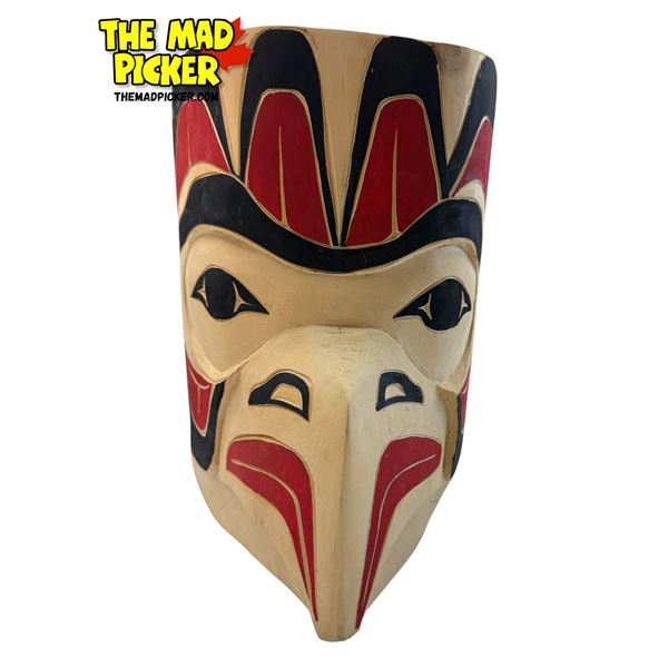 Vintage Stevie Charlie Signed First Nations Hand Carved & Painted Thunderbird Mask