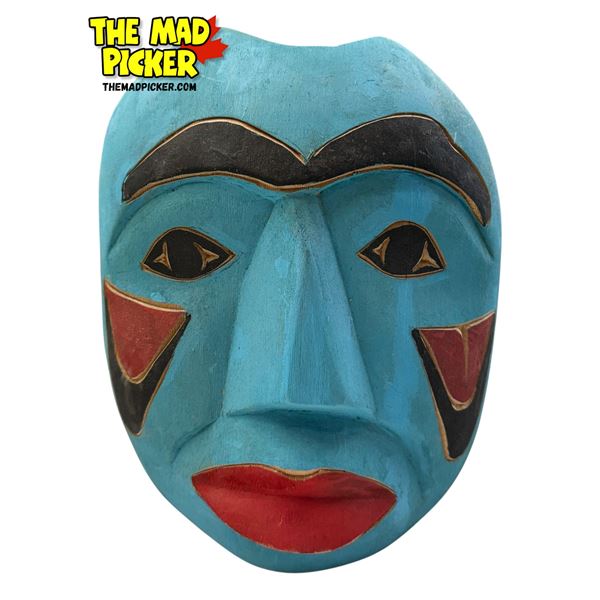 Vintage Stevie Charlie Signed First Nations Hand Carved & Painted "First Man" Mask