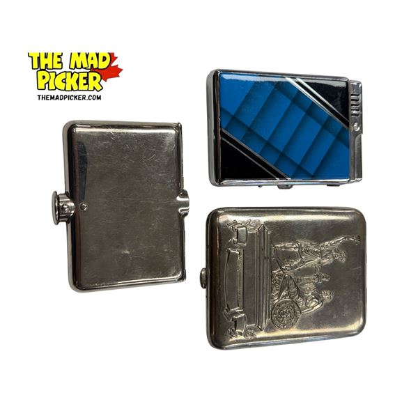 3x Vintage Smokers Collectibles: Cigarette Compact, Lighter Compact