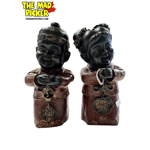 2x Vintage Cast Metal Asian Figurines