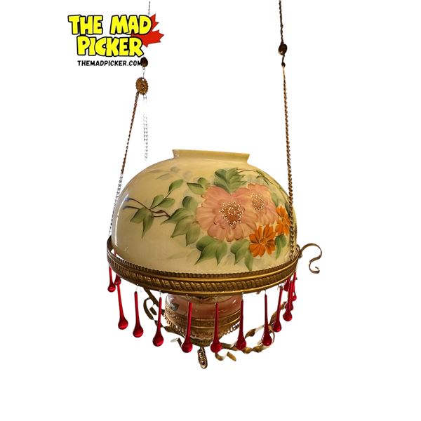 Vintage Duplex Porcelain Hanging Oil Lamp