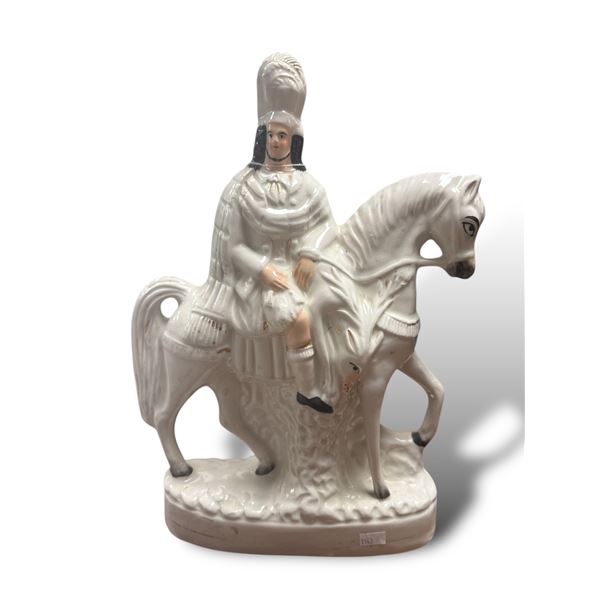 Antique Staffordshire Man On Horse Back Porcelain Figurine
