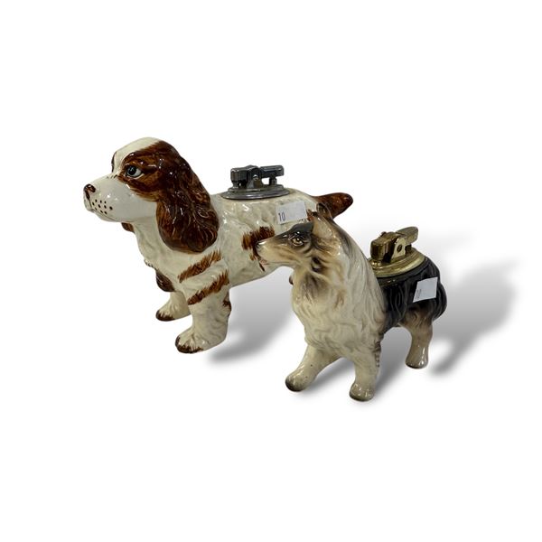 2x Vintage Porcelain Dog Lighters