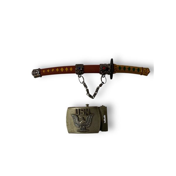 USN Belt Buckle & Miniature Samurai Sword