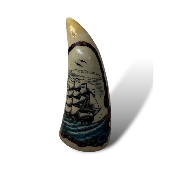 Vintage CLB Signed Scrimshaw Carved Marine Ivory