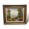 Image 1 : Vintage Artist Signed Original Oil On Canvas Painting House In The Forrest Scene