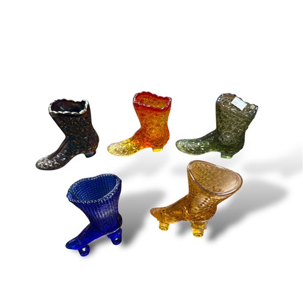 5 Vintage Art Glass Shoes (1 Cadmium)